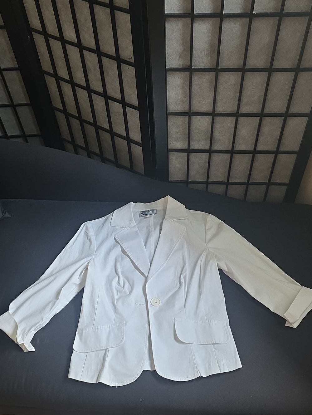 Spring Street White Women's Single-Button Blazer with Notched Lapel